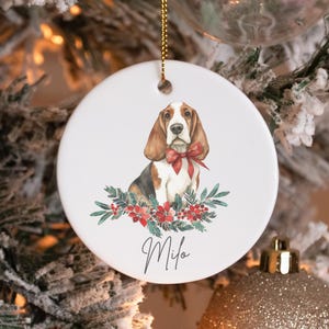 Custom Basset Hound dog Christmas Ornament, Basset hound Gift, Basset hound Ornament, Personalized Dog Ornament, Dog name ornament 2024