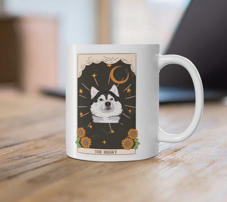 Husky tarot card mug, husky mug, Husky gifts, Siberian Husky, Husky mom gift, Husky Lover Coffee Cup, Dog tarot card mug, Husky owner gift image 5