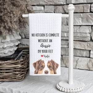 Custom Australian Shepherd Kitchen Towel, Aussie Shepherd gift, custom kitchen towel, Australian Shepherd dog mom, Custom dog towel, Dog mom