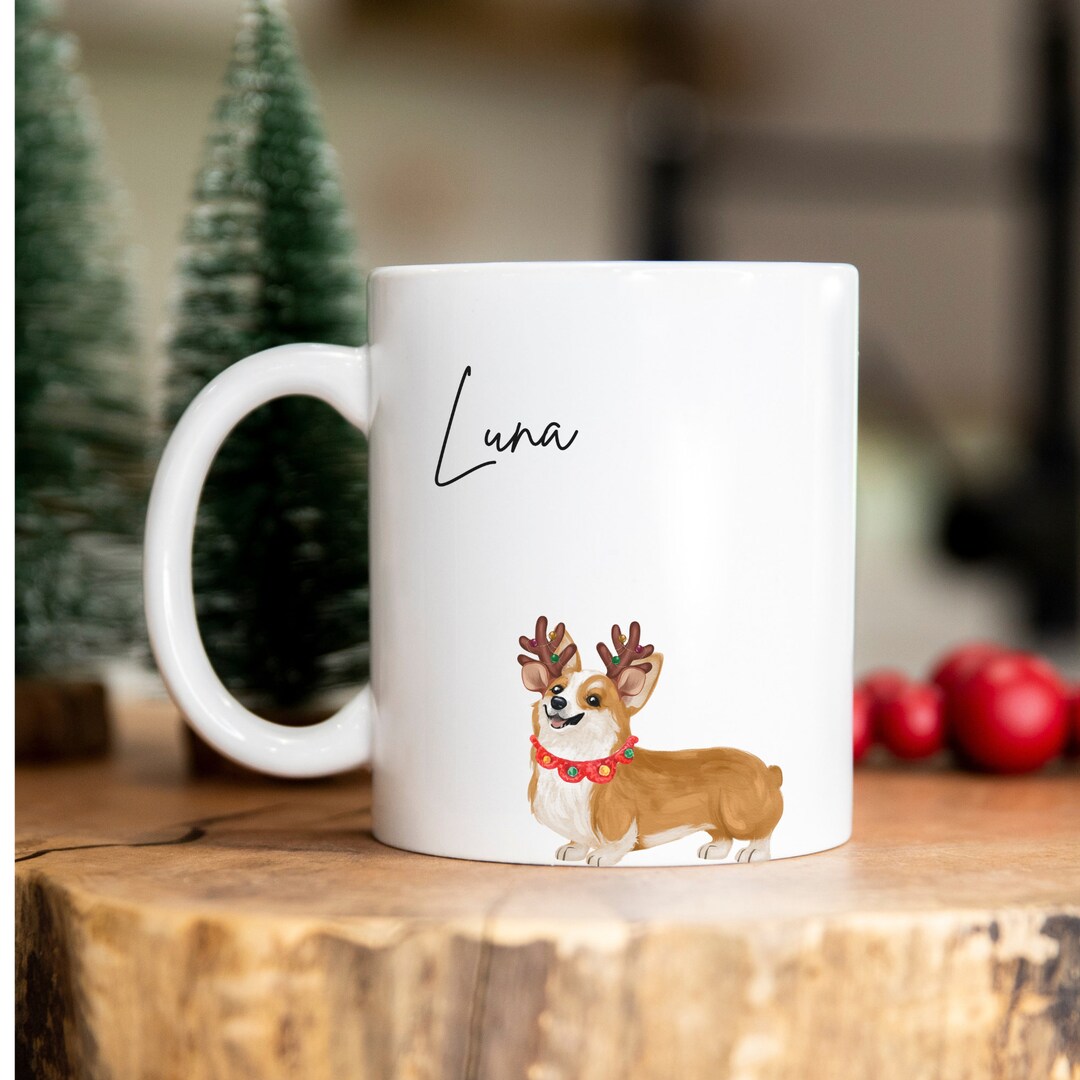 Mug corgi noir et blanc personnalisé main image 1