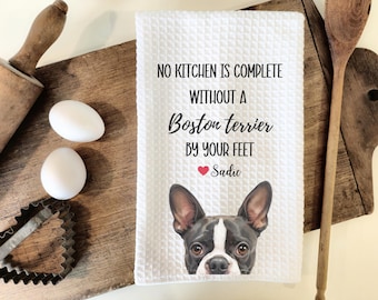 Custom Boston terrier kitchen towel home decor, custom dog tea towel, Boston terrier dog, Boston terrier gift, Boston terrier decor