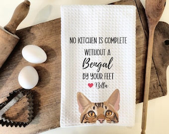 Toalla de cocina personalizada con diseño de gato de Bengala, regalo para gato de Bengala, toalla de cocina personalizada, regalo para mamá de Bengala, amante de los gatos, regalo personalizado para gato, dueño de gato de Bengala