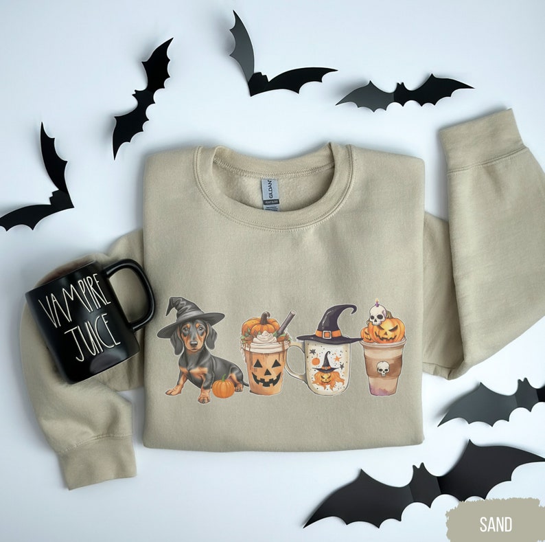 Dackel Halloween Sweatshirt, Dackel Halloween, Dackel Hund, Doxie, Dackel Mutter, Dackel Herbst, Hundemutter Rundhalsausschnitt, Dackel Bild 1