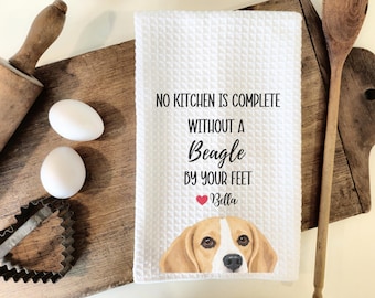 Toalla de cocina Beagle personalizada, regalo Beagle, decoración del hogar Beagle, dueño de Beagle, mamá de perro Beagle, amante de Beagle, regalo de inauguración de la casa, Beagle