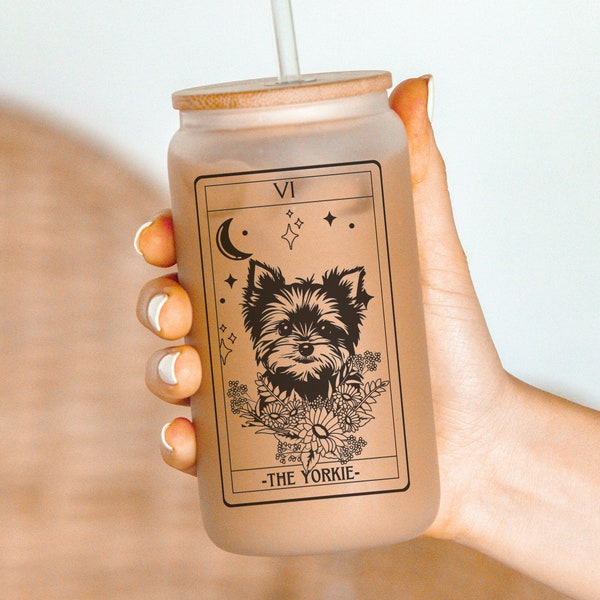 Yorkie terrier tarot frosted glass tumbler, yorkshire terrier gifts, Yorkie terrier mom, Yorkie terrier, Yorkie dog, yorkie, yorkie mom