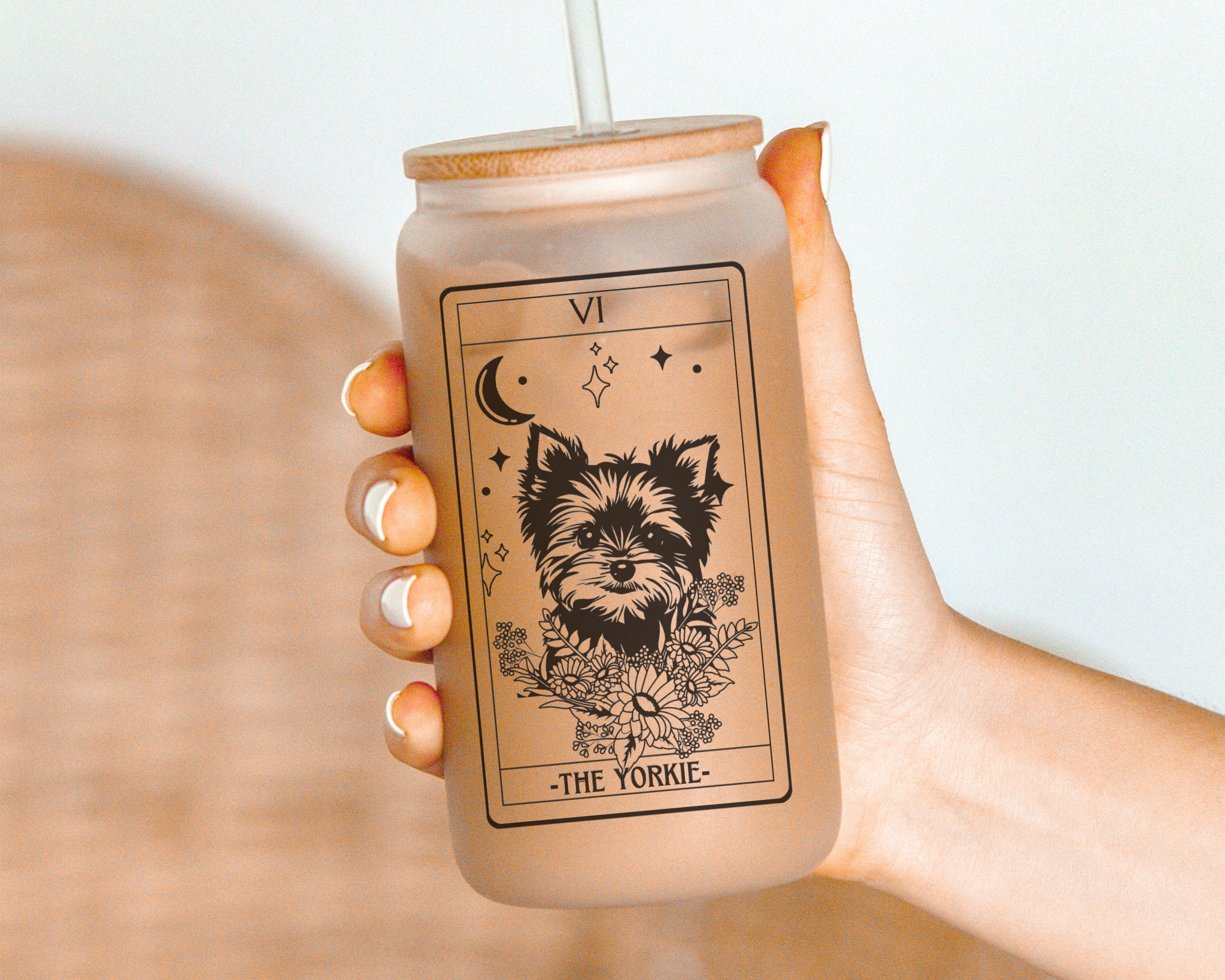 Yorkie terrier tarot frosted glass tumbler, yorkshire terrier gifts, Yorkie terrier mom, Yorkie terrier, Yorkie dog, yorkie, yorkie mom
