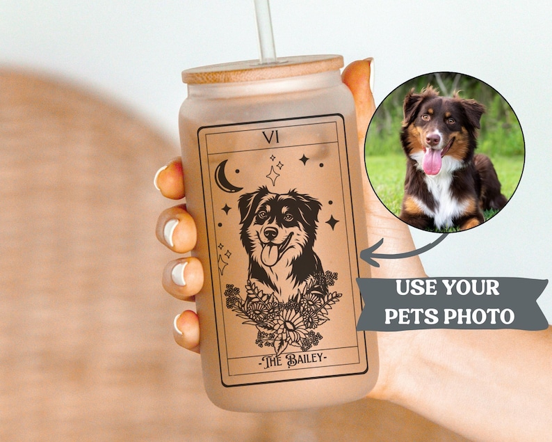 Custom Tarot dog tumbler Gift, Custom dog tumbler, Dog mom gift, Custom dog gift, Dog mom gift, Custom photo tumbler, Dog portrait, bild 1
