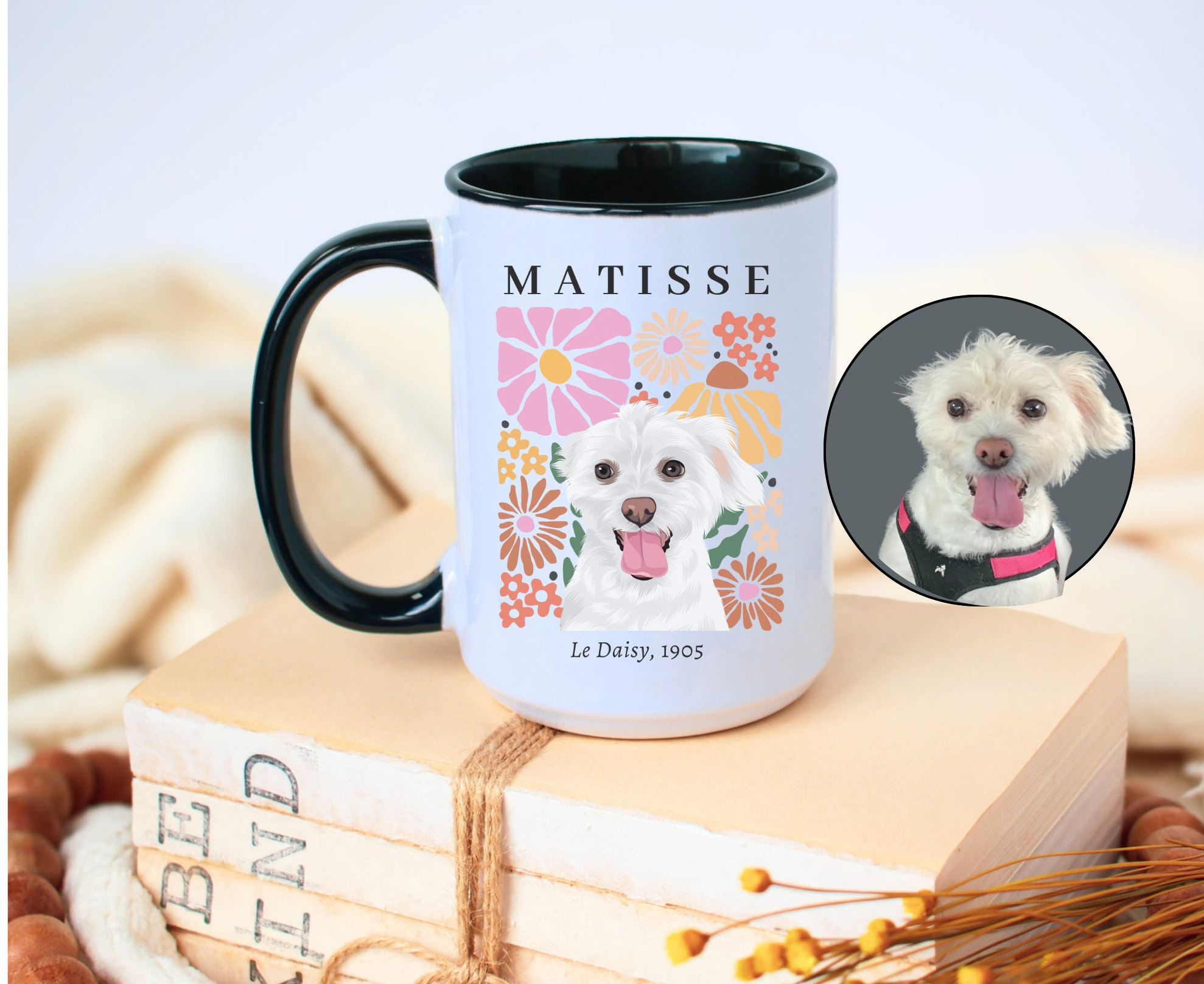 Matisse inspired custom dog mug, Custom dog mug, Custom Pet Mug, Custom Photo mug, dog remembrance gift, pet portrait mug, dog mom, dog dad