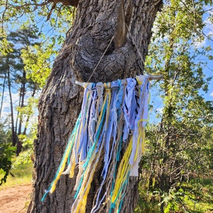 Boho Wall Art Tapestry l Natural wood l Vintage l Handmade l Yarn l Yellow l Fabric l Natural Beauty l Teal l Twine l Indoor / Outdoor