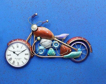 Red Bullet Bike with Clock Wall decor, Wall Clocks, Wall Hangings, Meta Wall Décor, Home decor, Metal Wall Art, Wall Watch, Best for Gifting