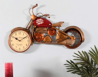 Red Bullet Bike with Clock Wall decor, Wall Clocks, Wall Hangings, Meta Wall Décor, Home decor, Metal Wall Art, Wall Watch, Best for Gifting