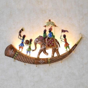 Indian Metal Wall Art with LED Light: Traditional Home Decor