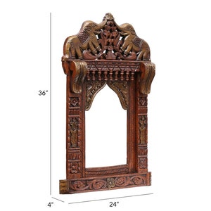 Traditional Indian Jharokha Mirror Frame Mirror Wall Decore Wall Hangings Wooden Photo Frame Home Decor Furniture 36x24 Inch Jharokha