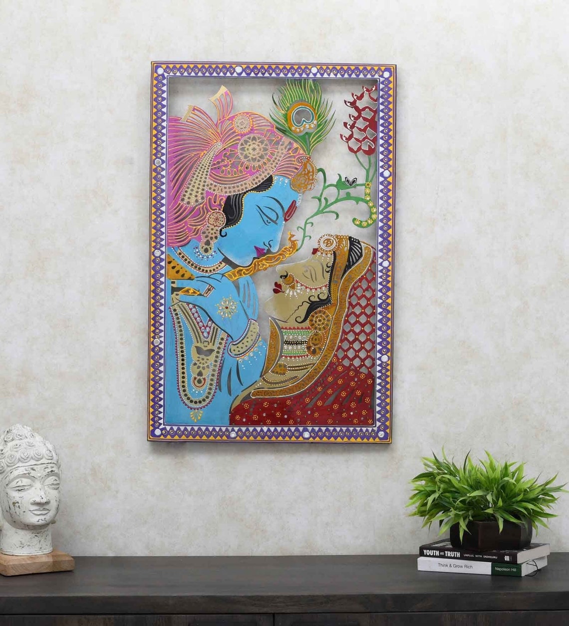 Hand Painted Radhakrishna Wall Decor Radha Krishna Wall Art Etsy