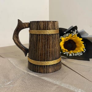 400ml Viking Wooden Mug – Handmade Mango Wood Tankard with Rope Detail | Rustic Beer Mug | Medieval Coffee Cup | Gift for Him