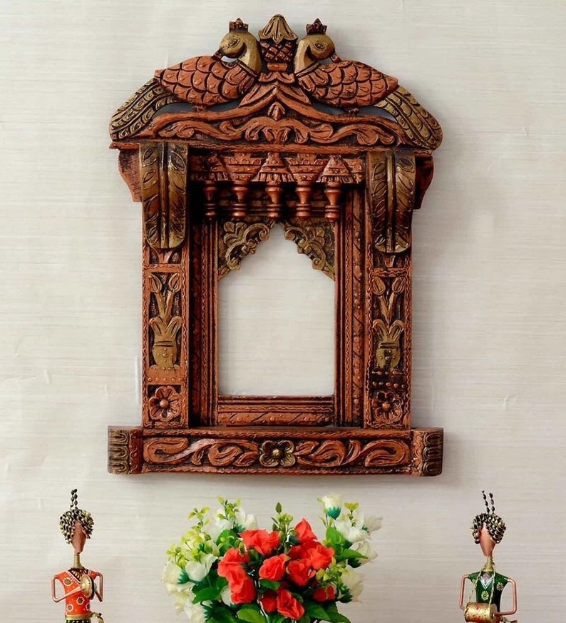 Traditional Indian Jharokha Mirror Frame Mirror Wall Decore Wall Hangings Wooden Photo Frame Home Decor Furniture image 1