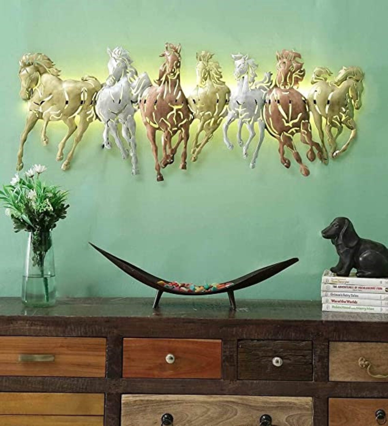 7 Horse Wall Decor Elephant Wall Sculpture Golden Wall Art Etsy