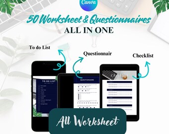 50 Arbeitsblätter leinwand | Fragebögen Brief | Arbeitsblatt Idee | Druckbare Design | Tagesplanung | Wochenplanung | Monatsplan