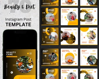 70 Instagram Post, Instagram Feed, Beauty Vorlage, Beauty und Diet, Luxus Vorlage, Feed Idee, Bearbeitbares Design, Instagram Engagement