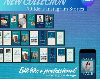 70 moderne Instagram-Vorlagen, blaue Instagram-Vorlage, Instagram-Geschichten, ästhetisches Instagram, Instagram-Engagement, bearbeitbares Design