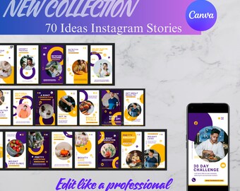70 Instagram-Geschichten, Luxusvorlagen, Schönheits- und Diätvorlage, Canva-Vorlagen, Diet-Vorlagen, Beauty-Canva-Vorlagen, bearbeitbares Design