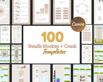 100 Canva Mockup-Vorlagen - Bearbeitbare digitale Produkt-Mockups mit Bonus Coach-Vorlage - Einfache Bearbeitung und sofortiger Download