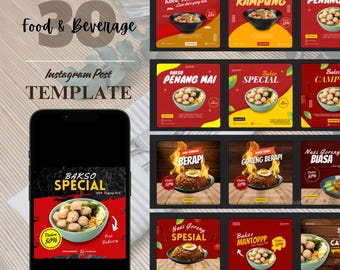 30+ bearbeitbare Vorlage, Instagram Post, Instagram-Vorlage, Luxusdesign, Instagram-Ideen, Instagram-Feed, Lebensmittel und Getränke, Lebensmittelvorlage