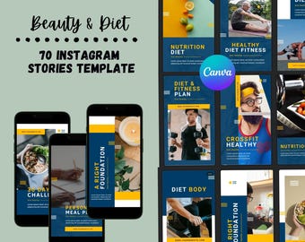 70 Schönheit und Diät | Instagram Stories | Canva Vorlagen | Luxus Vorlagen | Beauty Vorlagen | Bearbeitbare Vorlagen | Blau & Weiß