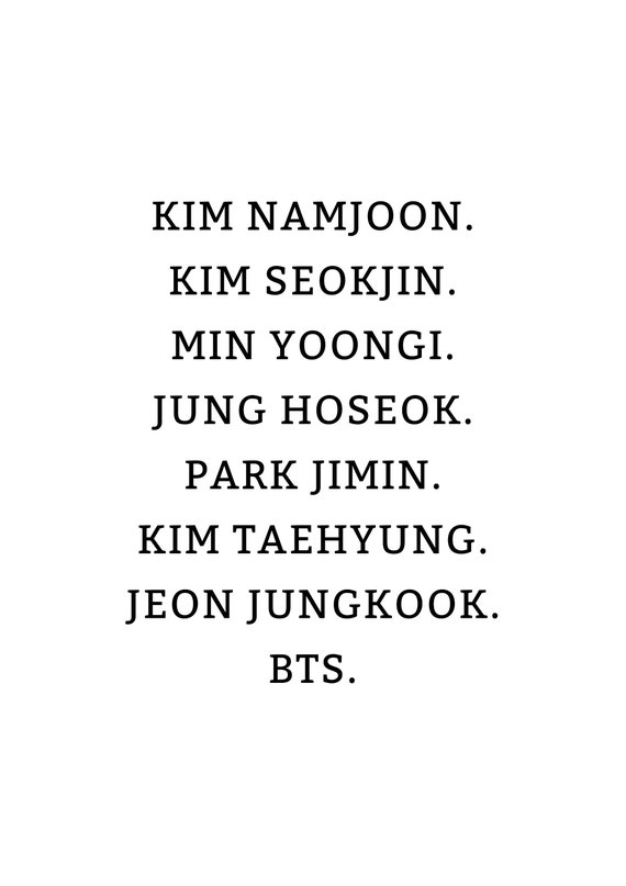 BTS Fanchant BTS Members Digital Printable Art - Etsy