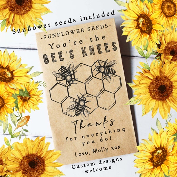 BEES KNEES SEEDS, Gratitude Seed Packets, Custom Seed Packets, Thank You Favor, Nurse Gift, Teacher Gift, Unique Favor, Sunflower Seeds