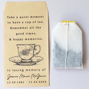 Funeral Favours, In Memory of Favours, Custom Memorial Tea Packets, In Remembrance Of, Affordable Favors, Unique Favour, Tea Funeral Gift