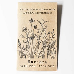 Pacchetti di semi di fiori selvatici, Pacchetti di semi in memoria, Pacchetti di semi commemorativi personalizzati, In ricordo di Favor, Favore di fiori selvatici, Favore di fiori