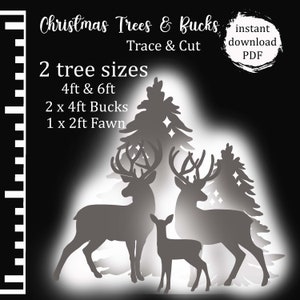 Christmas Trace and Cut Template, Printable Trace and Cut Christmas Silhouette Decor, Home Decor, Christmas Home Decor, Christmas Tree, Buck