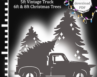 Vintage Truck Trace and Cut Template, Printable Trace and Cut Christmas Silhouette Decor, Home Decor, Christmas Home Decor, Christmas Trees,