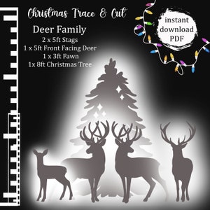 Deer Family Tace and Cut Template, Printable Trace and Cut Christmas Silhouette Decor, Home Decor, Christmas Home Decor, Christmas Trees,
