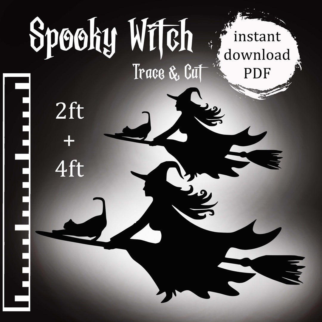 Trace to Cut Template, Witch on Broom Stick, Printable Trace and Cut