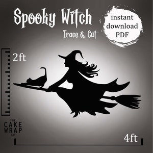 Trace to Cut Template, Witch on Broom Stick, Printable Trace and Cut Halloween Silhouette Decor, Home Decore, Halloween Home Decor