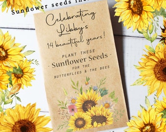 BIRTHDAY FAVOR, Thank You Seed Packets, Custom Seed Packets, Cute Thank You Favor, Affordable Favors, Gift, Unique Favor, Sunflower Seeds