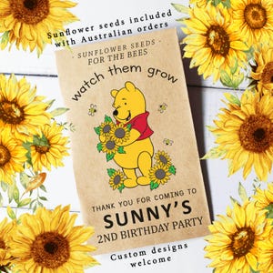 Bomboniere Winnie the Pooh, Pacchetti di semi, Pacchetti di semi, Pacchetti di semi personalizzati, Bomboniere di compleanno, Regali per feste, Regalo unico, Bomboniere divertenti per feste