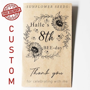 SEMI PER API, pacchetti di semi di api, pacchetti di semi personalizzati, bomboniera di compleanno, semi di api, regalo di compleanno, favore unico, pacchetto di semi di girasole