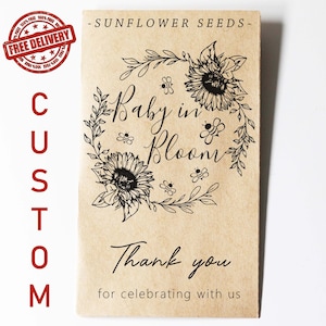 Bomboniera per baby shower, pacchetti di semi per baby shower, pacchetti di semi personalizzati, bomboniera carina per la doccia, bomboniere convenienti, regalo, bomboniera unica, semi di girasole