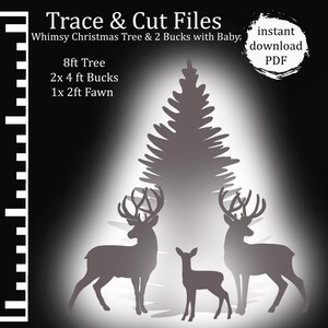 Christmas Trace and Cut Template, Printable Trace and Cut Christmas Silhouette Decor, Home Decor, Christmas Home Decor, Christmas Tree, Buck