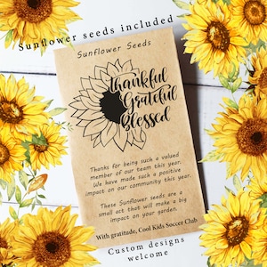 SEMI DI GRATITUDINE, Pacchetti di semi di gratitudine, Pacchetti di semi personalizzati, Favore di ringraziamento, Regalo comunitario, Regalo per l'insegnante, Favore unico, Semi di girasole