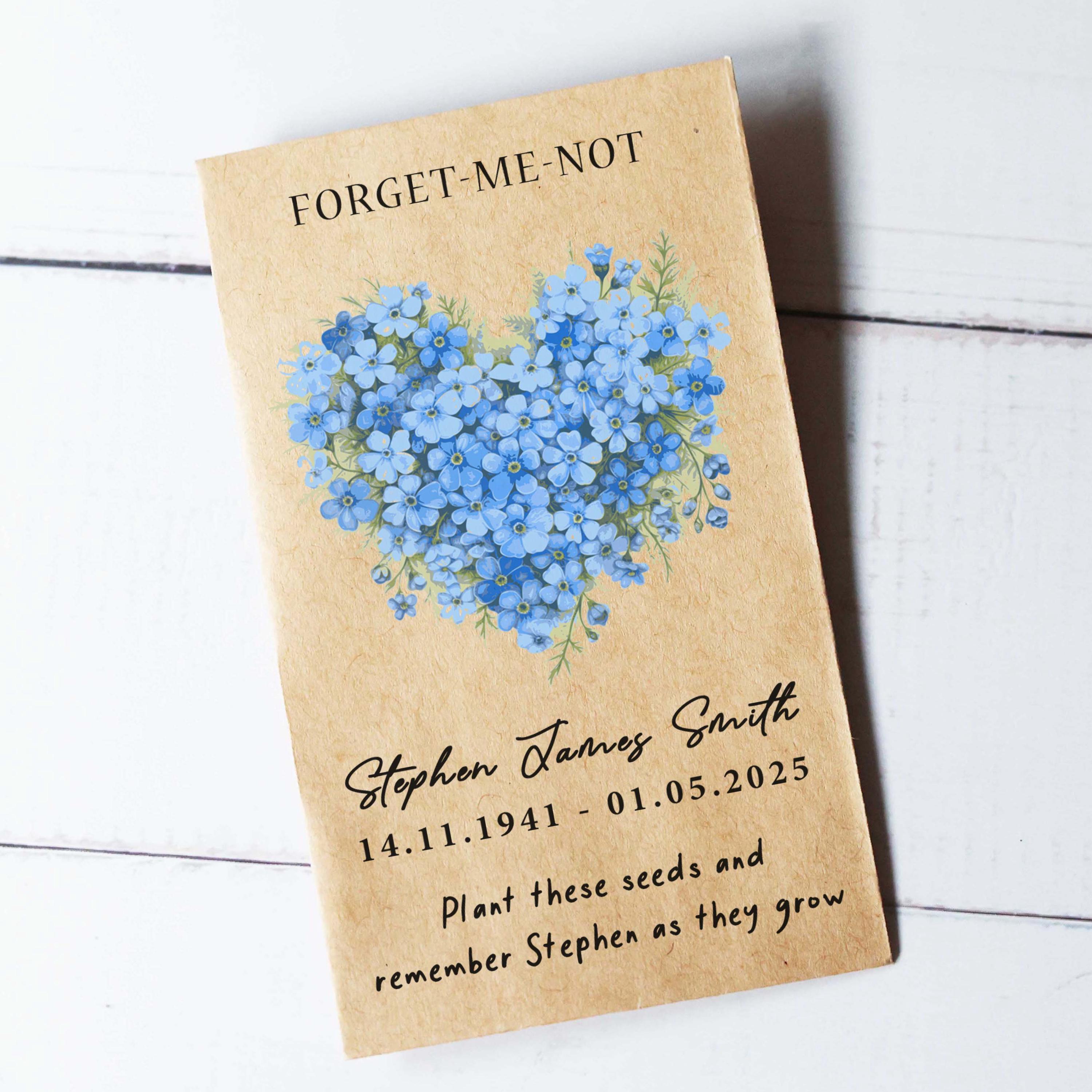 Recuerdos de Nomeolvides, Sobres de Semillas de Nomeolvides, Sobres de Semillas Conmemorativas Personalizadas, En Recuerdo, Recuerdos Económicos, Regalo Funerario Único