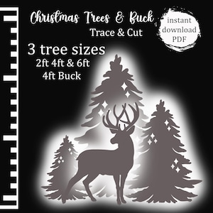 Christmas Trace and Cut Template, Printable Trace and Cut Christmas Silhouette Decor, Home Decor, Christmas Home Decor, Christmas Tree, Buck
