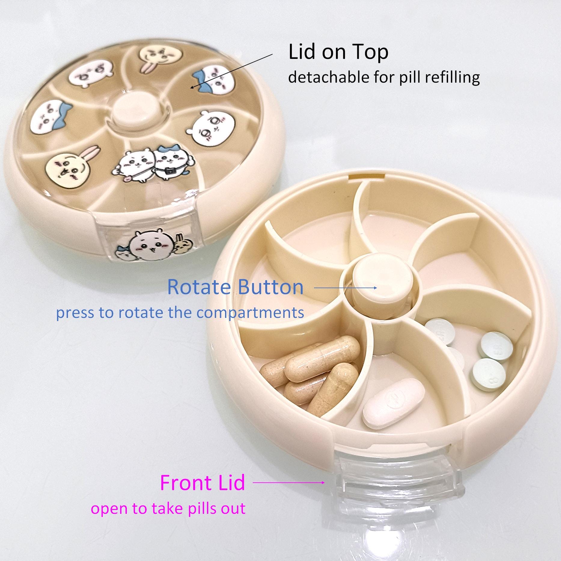 Chiikawa Rotating 7-day Pill Box Portable Pill Case - Etsy