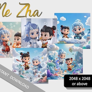 Ne Zha & Ao Bing Chibi Version Wallpaper • 5 images • digital download (ref : NZ02)