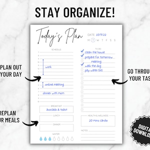 Minimal Undated Digital and Printable Daily Planner, Daily Planner, Day ...