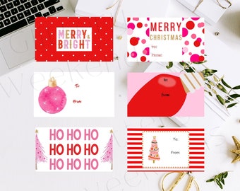 Printable Merry Christmas Gift Tag BUNDLE, Instant Download Christmas Neighbor Gift Tag, PINK Christmas Gift Tags
