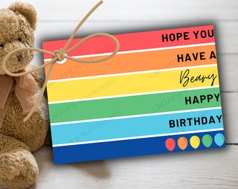 Printable Teddy Bear Birthday Tag, Instant Download Bear Birthday Gift Tag, Teddy Bear Gift Tag, Stuffed Animal Gift Tag